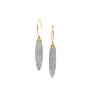 Damascus Dangle Earrings with Gold, Thin Oval