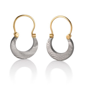 Damascus Earrings with Gold, Crescent