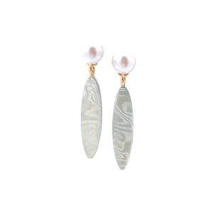 Damascus Earrings White Pearl and Oval