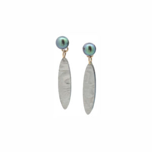Damascus Earrings Green Pearl and Oval