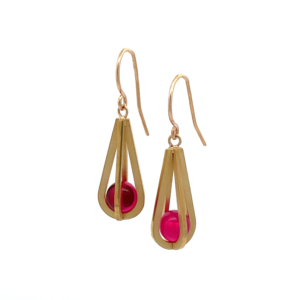Ruby Sphere Gold Teardrop Earrings