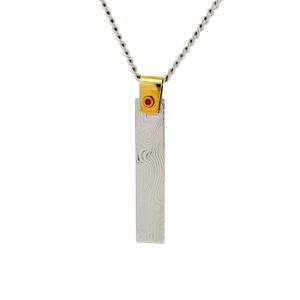 Reversible Damascus Rectangle Pendant with Ruby and Diamond