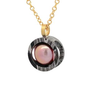 Damascus Pearl Pendant Pierced Circle