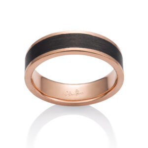 Carbon Fiber Ring, Narrow 14K Red Gold Channel