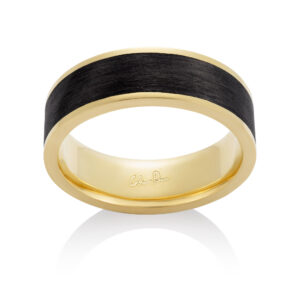 Carbon Fiber Ring, Narrow 18K Yellow Gold Channel
