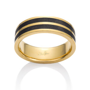 Carbon Fiber Ring, Narrow 18K Yellow Gold Channel and Inlay