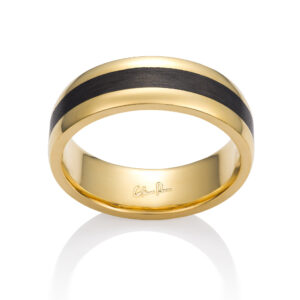 Carbon Fiber Ring, Wide 18K Yellow Gold Channel