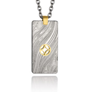 Damascus Dog Tag with Gold Inlay, Quartered Circle