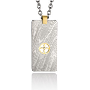 Damascus Dog Tag with Gold Inlay, Four Leaves