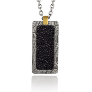 Damascus Dog Tag with Inlay - Stingray